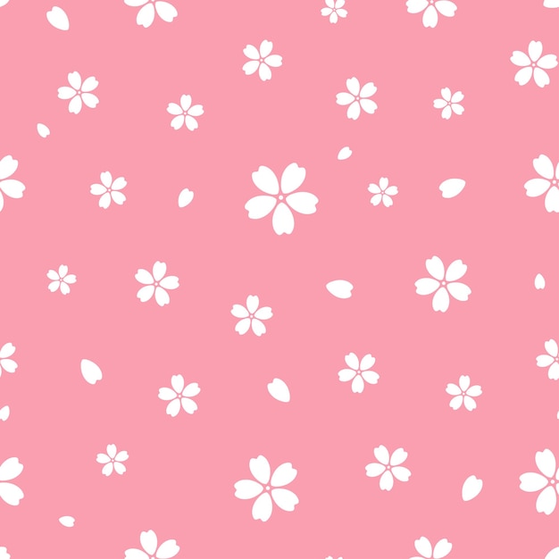 Vector seamless pattern with pink sakura flowers and petals Cherry blossoms decorative print for wa