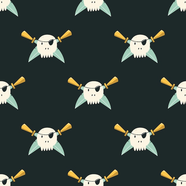 Vector vector seamless pattern with a pirates symbol skulls and sword