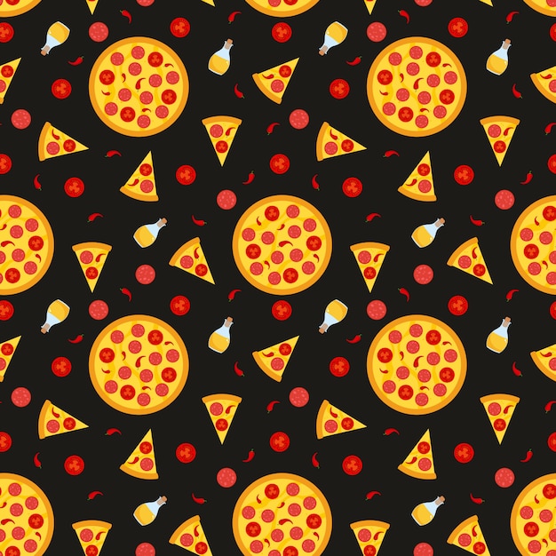 Vector seamless pattern with pizza. For fabric,  wrapping paper, cards and web illustration.