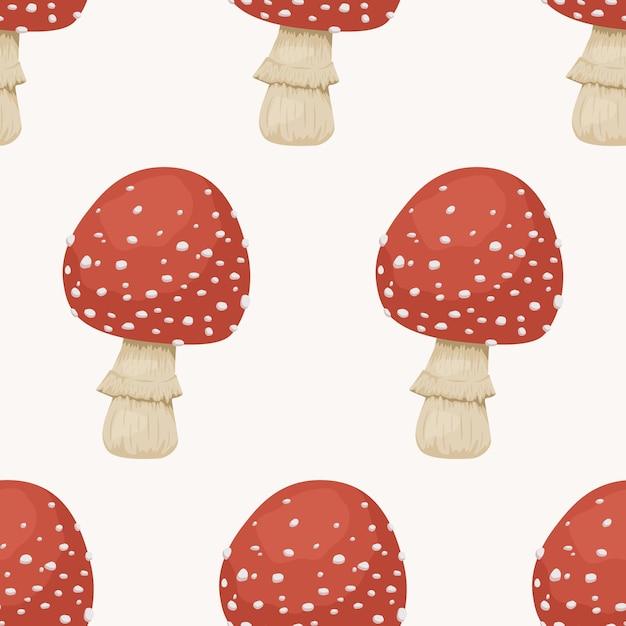 Vector seamless pattern with poisonous inedible mushroom hand drawn cartoon red fly agaric mushroom isolated on white amanita muscaria fly agaric mushrooms