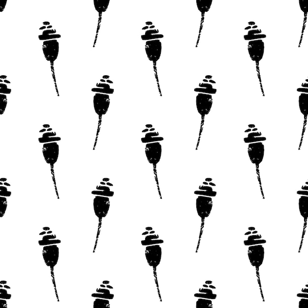 Vector seamless pattern with poppy seed capsules Monochrome artistic botanical elements hand drawn graphic background