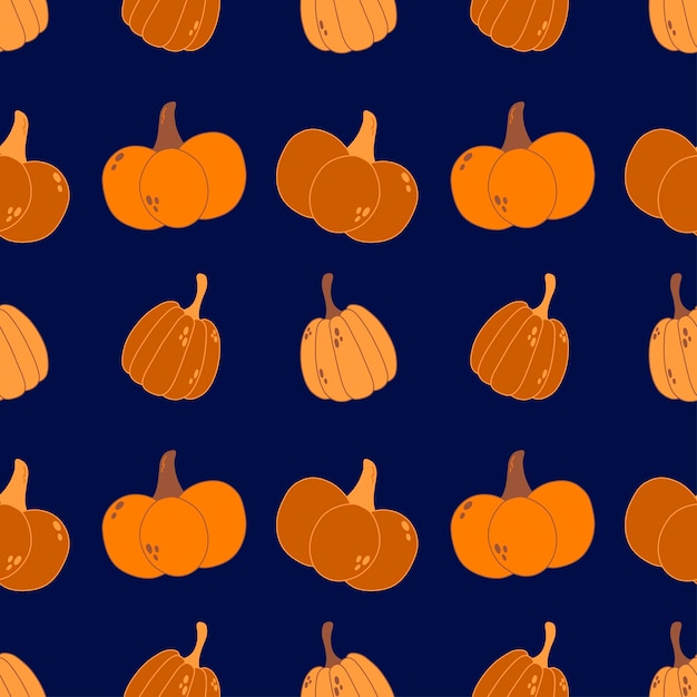 Vector seamless pattern with pumpkins on dark blue background. autumn illustration