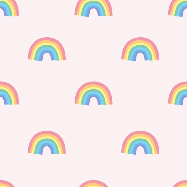 Vector vector seamless pattern with rainbow. hand-drawn print for wallpaper, fabric, textile design.