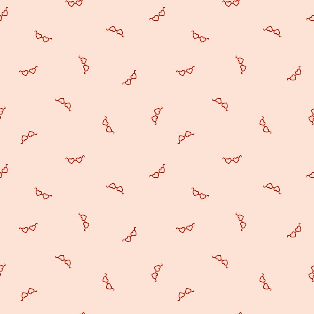 Vector vector seamless pattern with red heart-shaped glasses on beige background