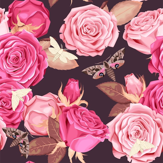 ヴィンテージスタイルのバラとシームレスなパターンをベクトルします。