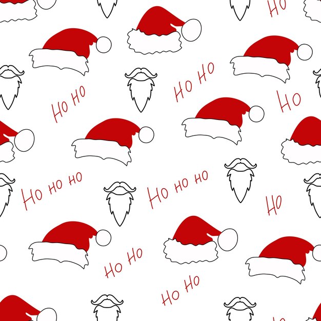 Vector seamless pattern with Santa hat and beard Christmas The concept of the celebration