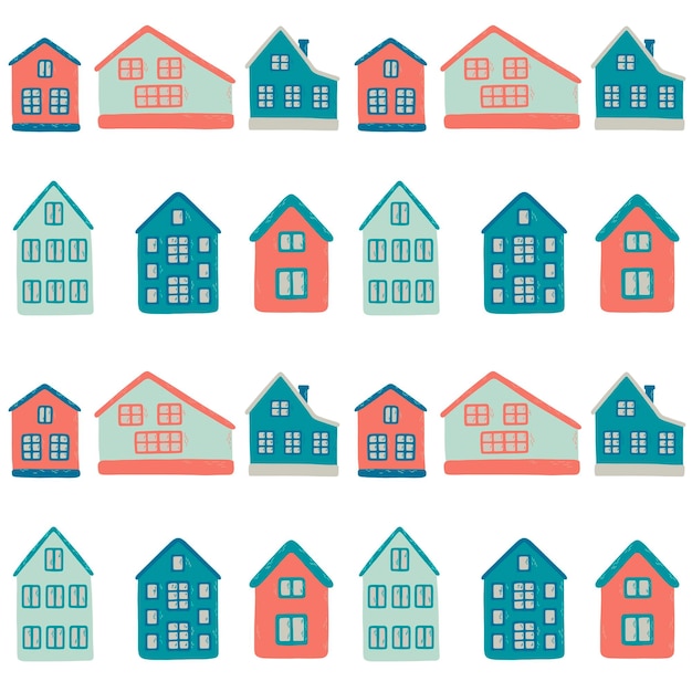 vector seamless pattern with small cartoon houses