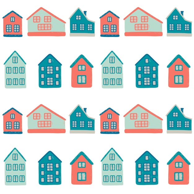 Vector seamless pattern with small cartoon houses