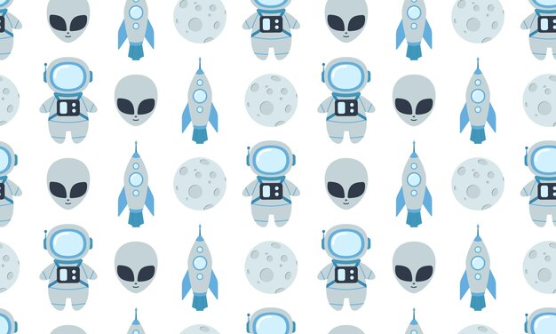 Vector seamless pattern with space elements Vector flat illustration for textile fabric wallpaper web design