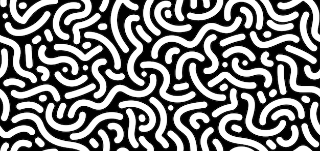 Vector seamless pattern with squiggle bold lines Black and white abstract doodle background