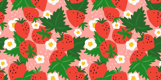 종이 커버 패브릭 인테리어 장식 및 기타 사용자를 위한 Strawberry Modern 추상 디자인을 사용한 벡터 원활한 패턴