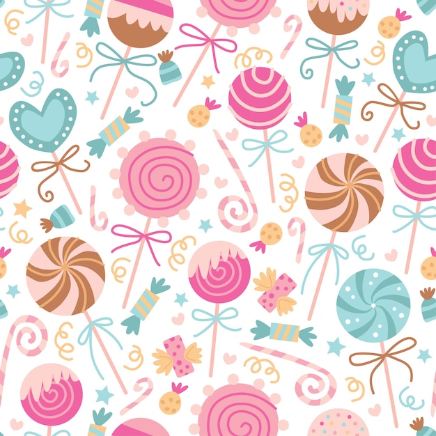 Vector seamless pattern with sweet candy and cookie