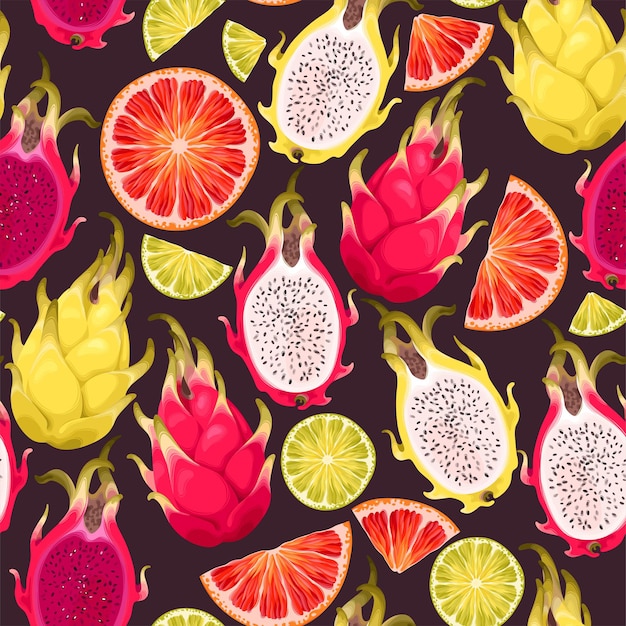 Vector vector seamless pattern with tropical fruits