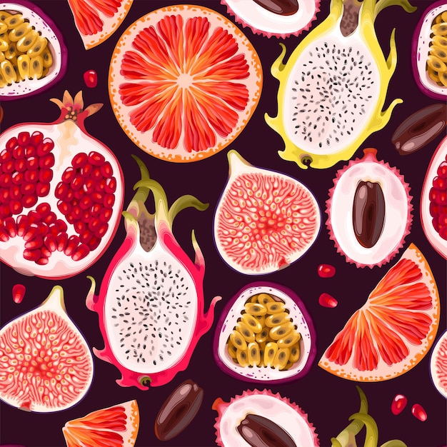 Vector vector seamless pattern with tropical fruits