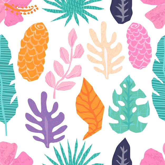 Vector seamless pattern with tropical jungle leaves