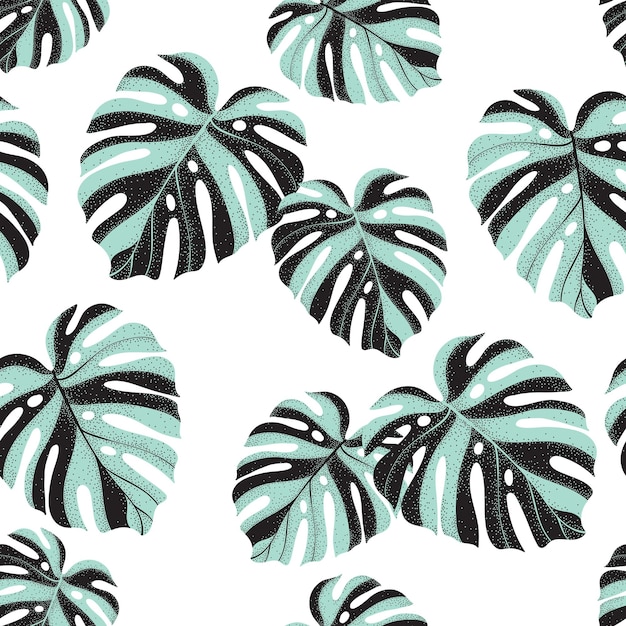 Vector seamless pattern with tropical monstera leaves