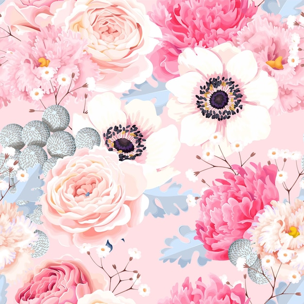 Vector seamless pattern with vintage flowers