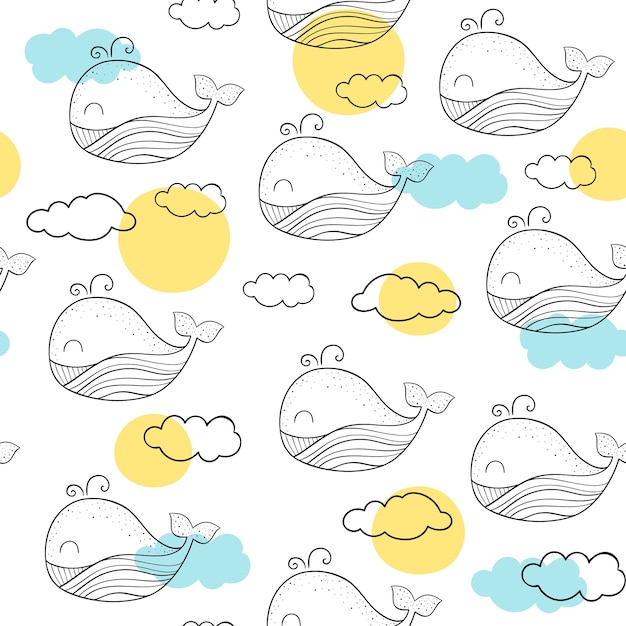 Vector seamless pattern with whales.