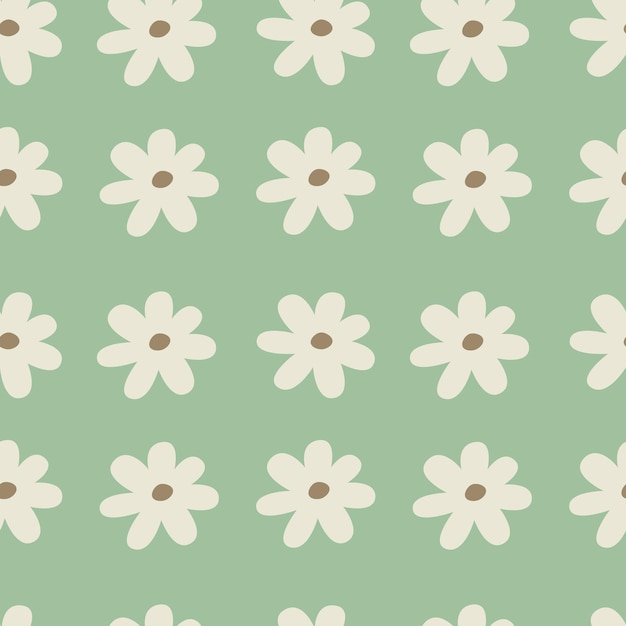 Vector seamless pattern with white flowers on a green background