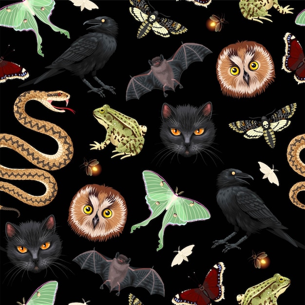 Vector seamless pattern with witchy night creature