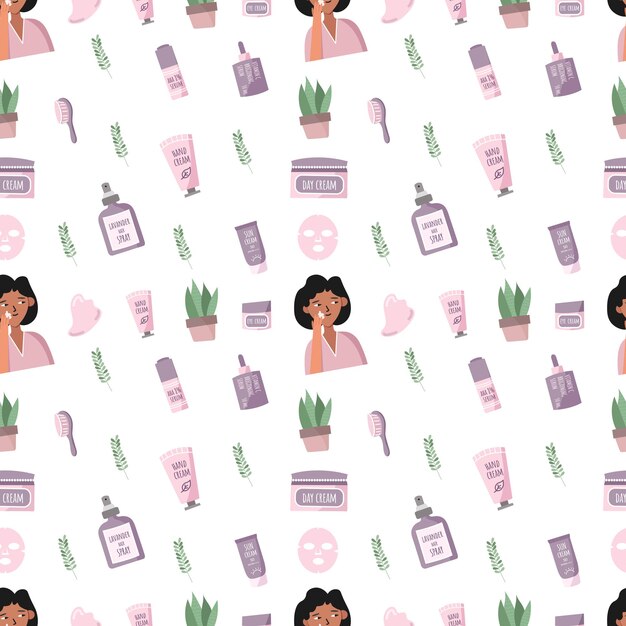 Vector vector seamless pattern with woman and skin care