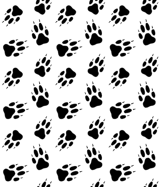 Vector vector seamless pattern of wolf dog paw foot print