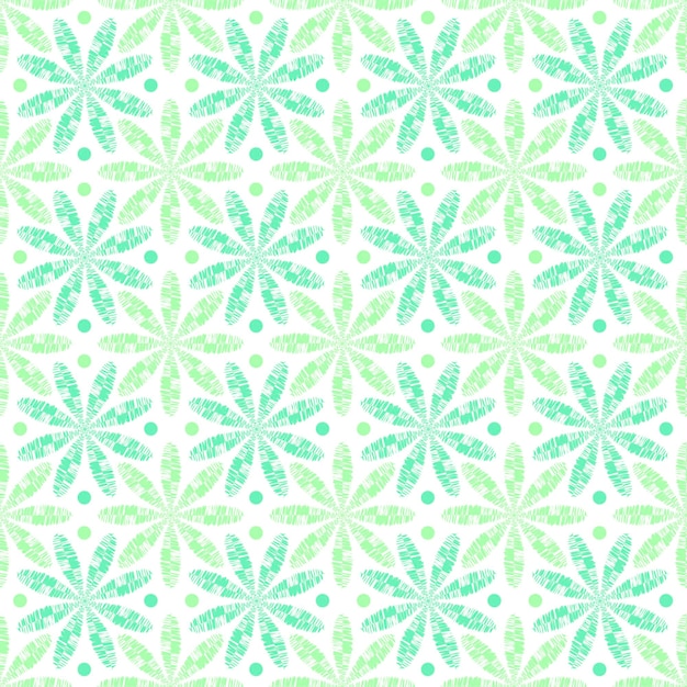 Vector seamless patterns of green simple flower shapes and dots on white.Cute background of geometric texture. Modern graphic design for textiles,fabrics,wallpaper,wrapping paper,printing.