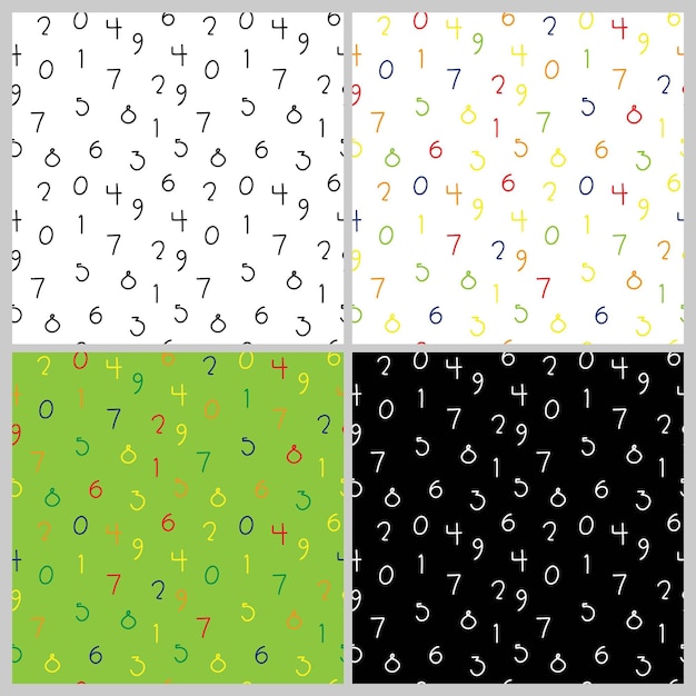 Vector seamless patterns with numbers Back to school seamless patterns Set of kids patterns