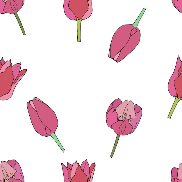 チューリップの花の背景とシームレスなパターンをベクトルします。