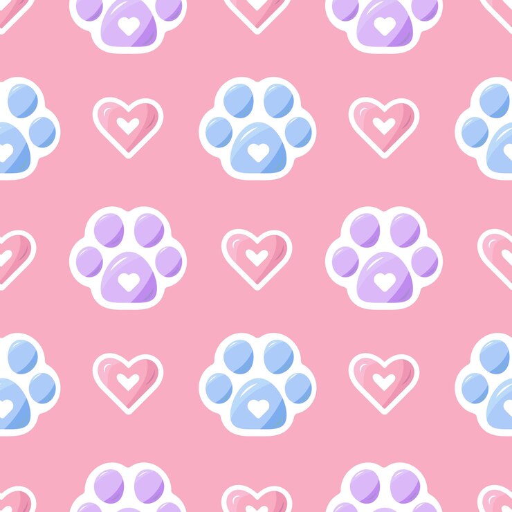 Vector vector seamless paw pattern pastel pink blue paw. print paw repeat background, cute cat paw