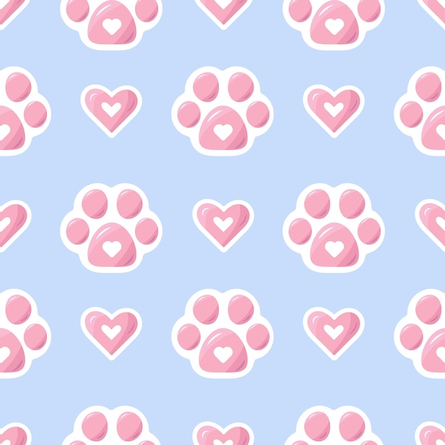 Vector vector seamless paw pattern pastel pink blue paw. print paw repeat background, cute cat paw