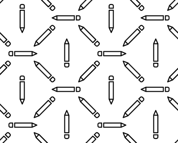 Векторный бесшовный рисунок пера Набор ручек, изолированных на белом фоне Карандашные силуэты