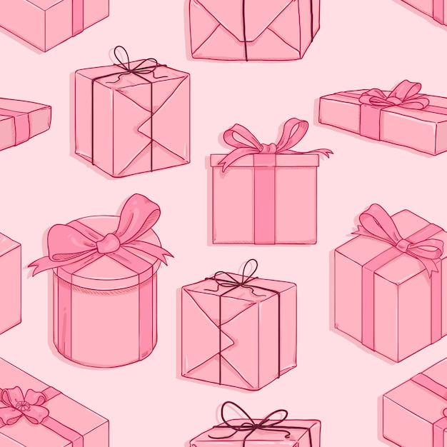 만화 선물 상자 벡터 원활한 핑크 패턴