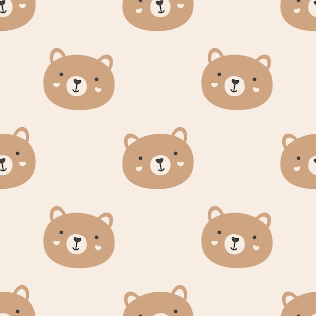 Vector seamless repeating handdrawn color childish pattern with cute scandinavian style bears on a white background