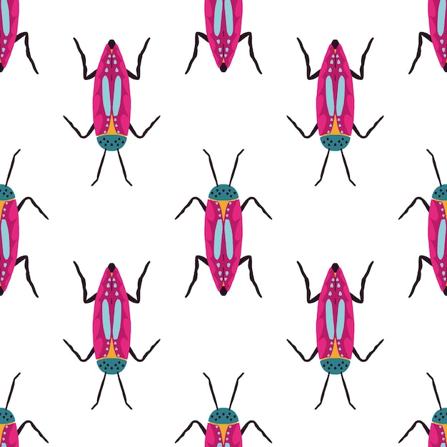 Vector seamless repeating pattern with hand drawn bugs or beetles