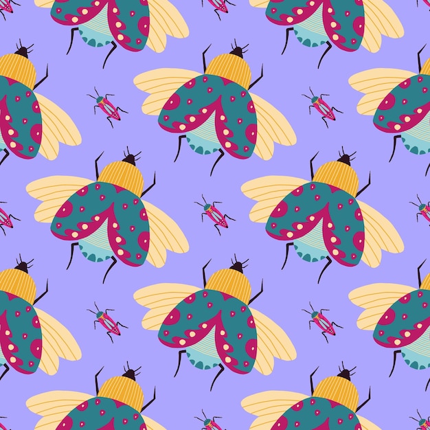 Vector vector seamless repeating pattern with hand drawn bugs or beetles