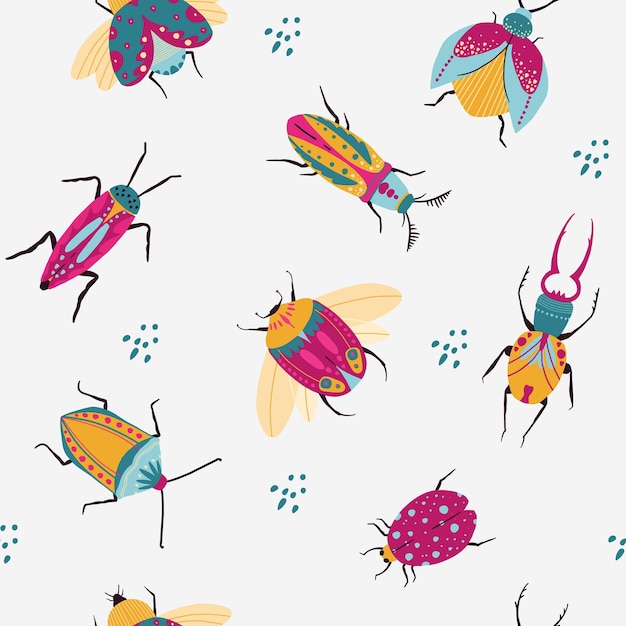 Vector vector seamless repeating pattern with hand drawn bugs