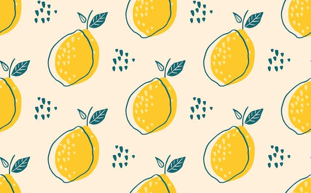 手描きの黄色のレモンでシームレスな繰り返しパターンをベクトル