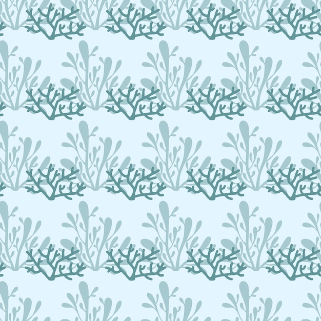 Vector seamless repeating pattern with plants and corals on a blue background