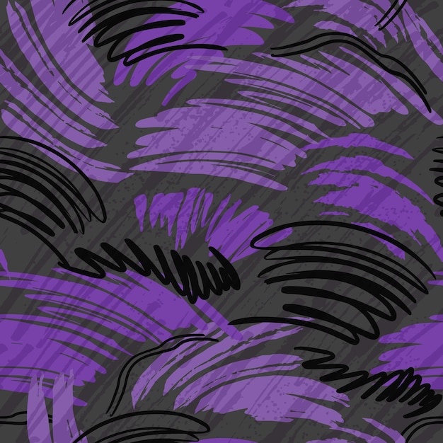 Vector seamless scribble pattern made of chaotic lines and stokes black white violet colors surface ...