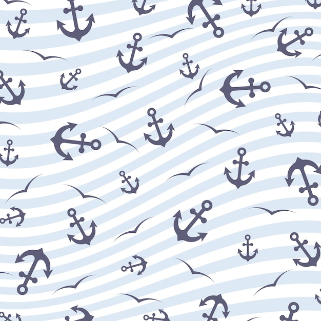 Vector vector seamless sea background with anchors and birds