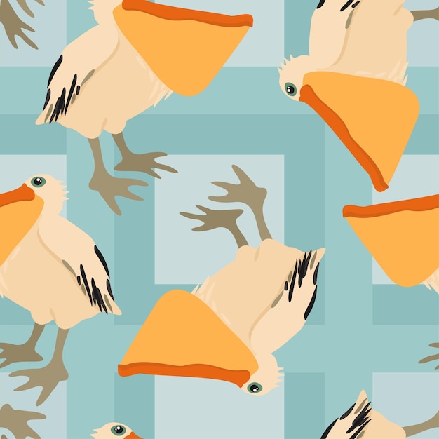 Vector seamless soft pattern with pelicans on tartan background