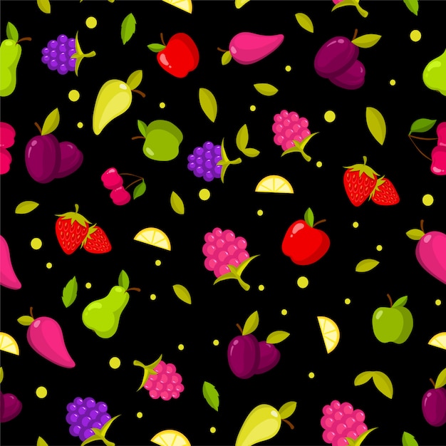 ベクターのシームレスな夏の果物のパターン。カラフルな漫画の背景