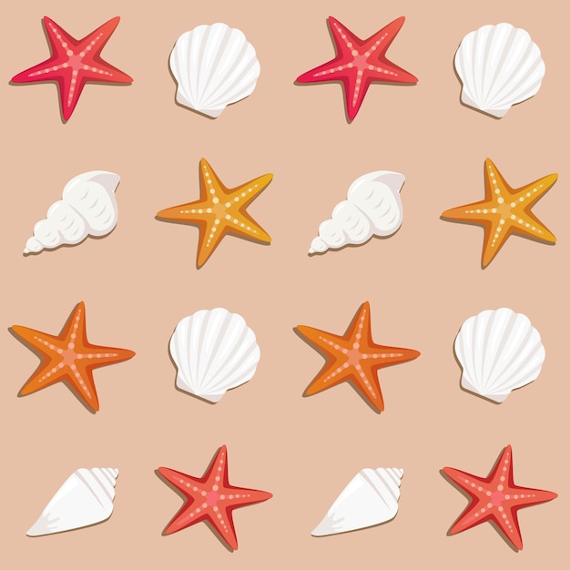 Vector vector seamless summer pattern with starfishes and shells