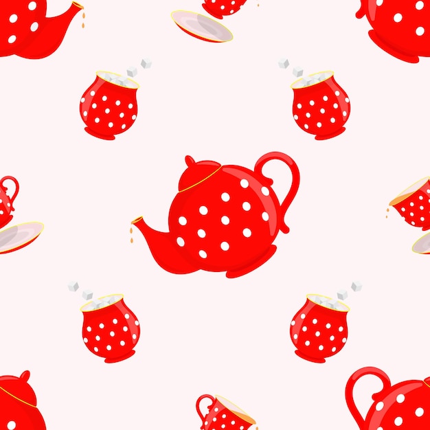 Vector vector seamless tea party pattern red service