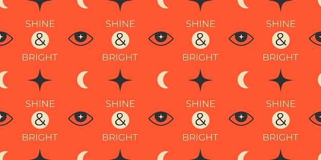 Vector seamless trendy pattern with stars and eyes grunge style orange color fashion print