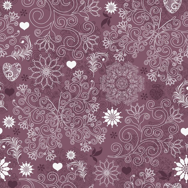 Vector seamless valentine pattern with hearts and butterflies