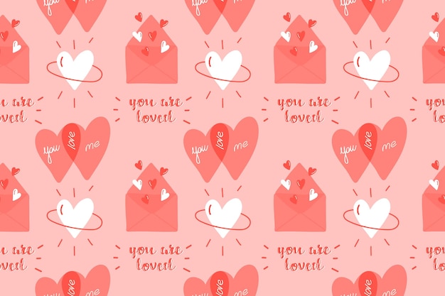 Vector seamless valentines day pattern with letters, hearts, inscription hearts pattern love