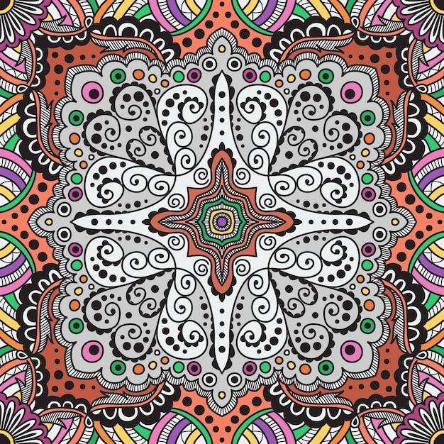 Vector seamless varicolored pattern of spirals, swirls, chains