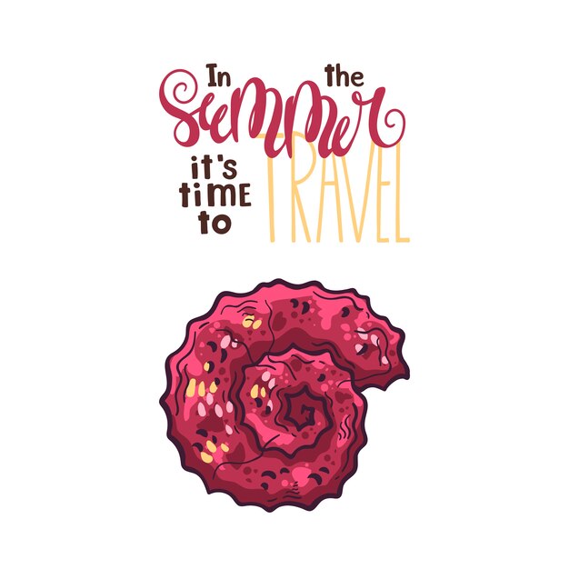 Vector seashells sketches. lettering: in the summer it is time to travel.